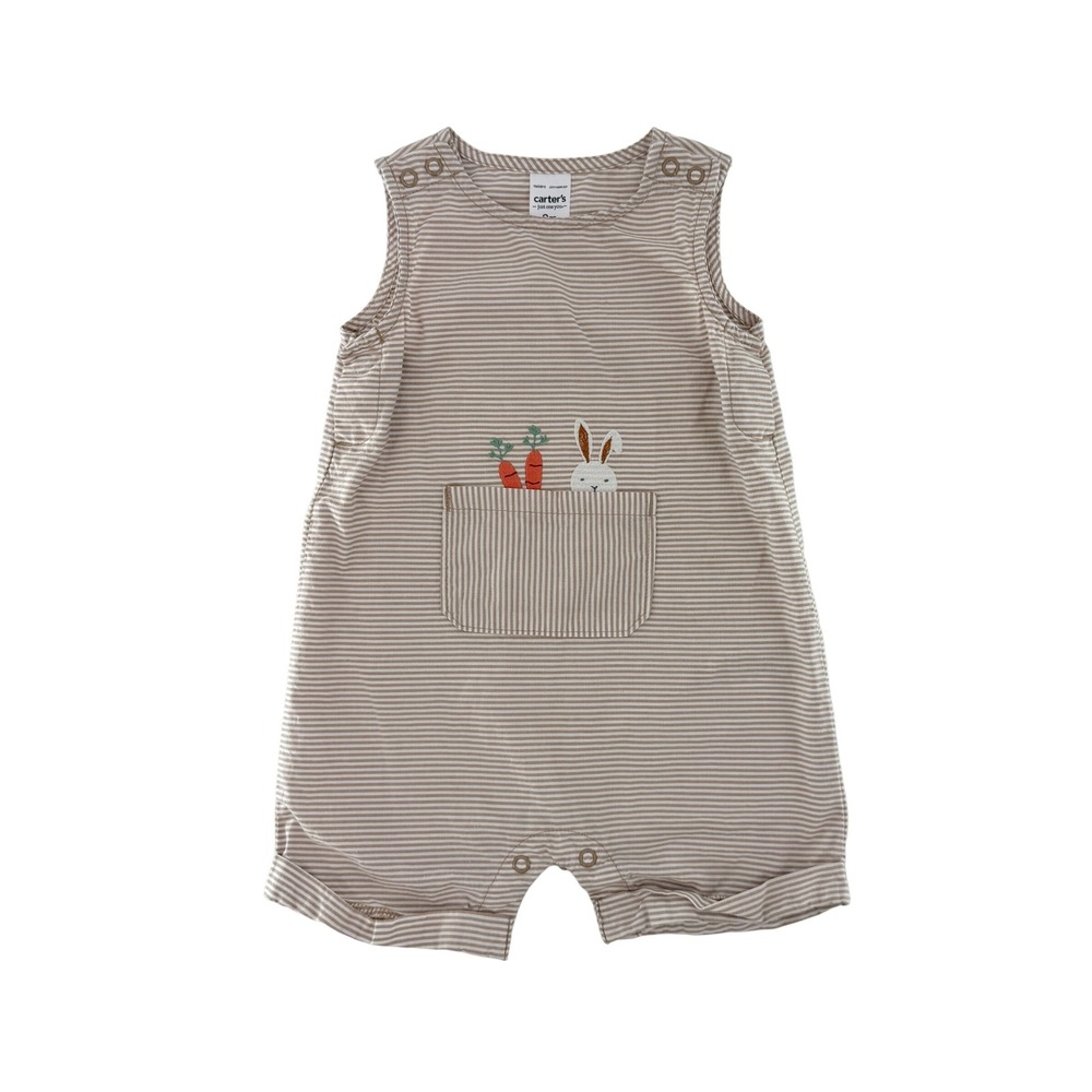 Carters Just One You 9M Striped‎ Romper Bunny Carrots Pocket Sleeveless